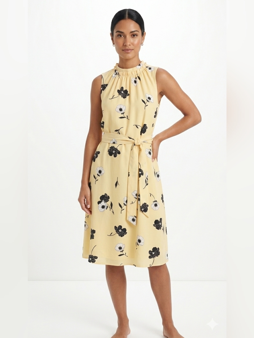 Ann Taylor Sunny Poppy Tie Waist Flare Dress Size SP
